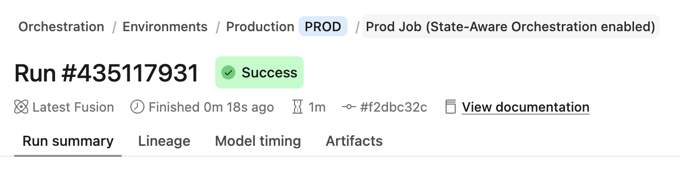Navigate back to the job itself through the breadcrumb.